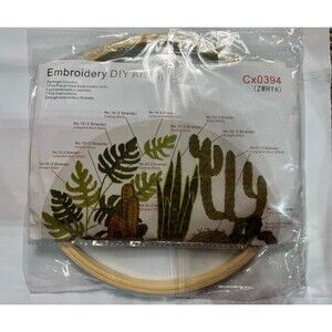 Houseplants Cactus Embroidery Kit-Pattern With Thread And Hoop 8 Inches New!